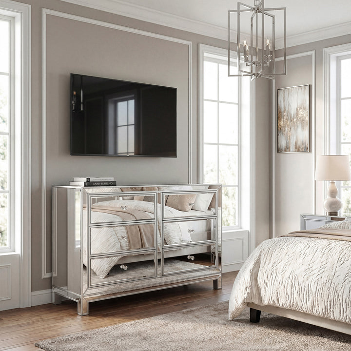 Dresser 6 Drawers 48In. W X 18In. Din. X 32In. H In Antique Silver Paint - View 2 - Joshua Marshal