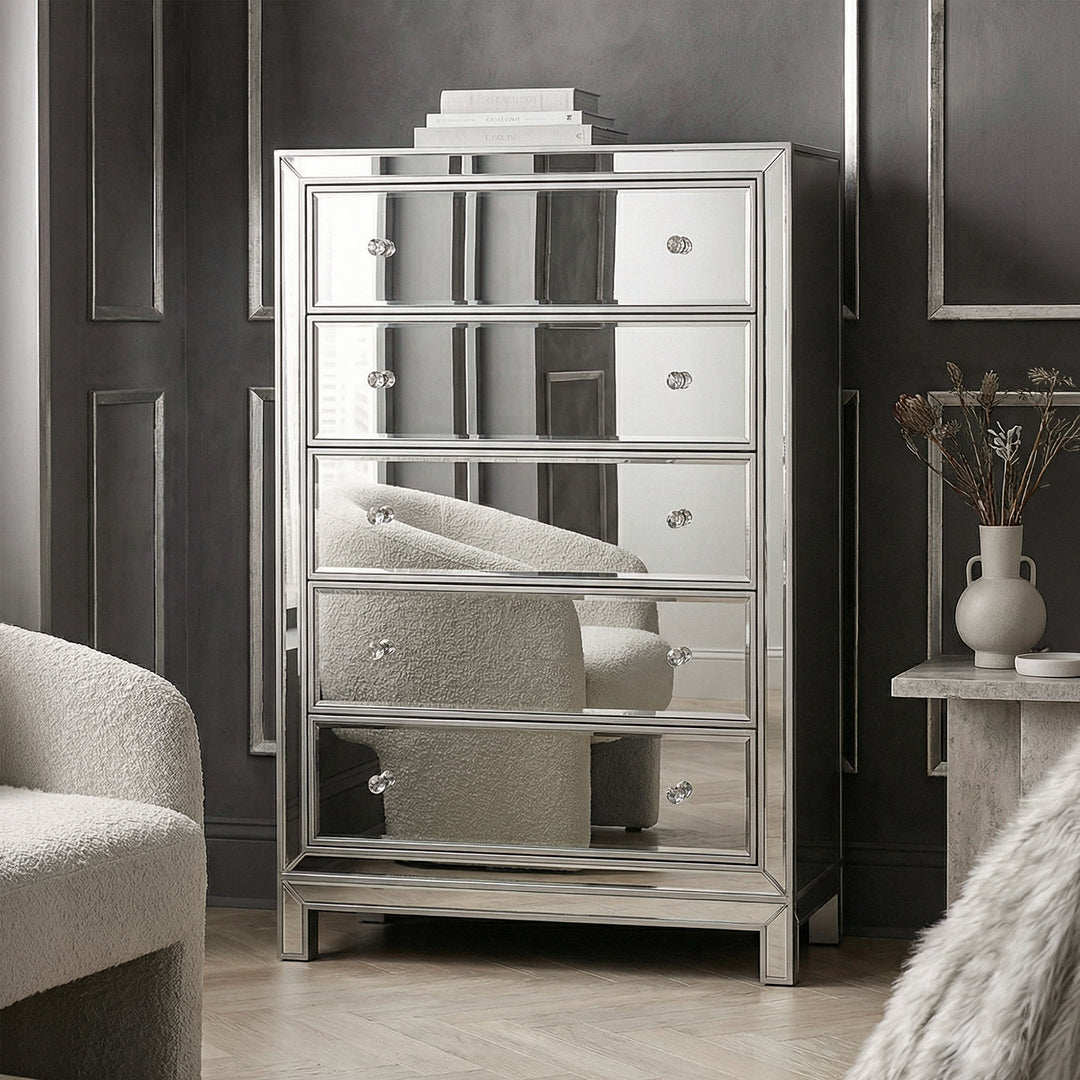 Chest 5 Drawers 34In. W X 16In. D X 48In. H In Antique Silver Paint Antique Silver Paint Finish - FURNITURE by Joshua Marshal