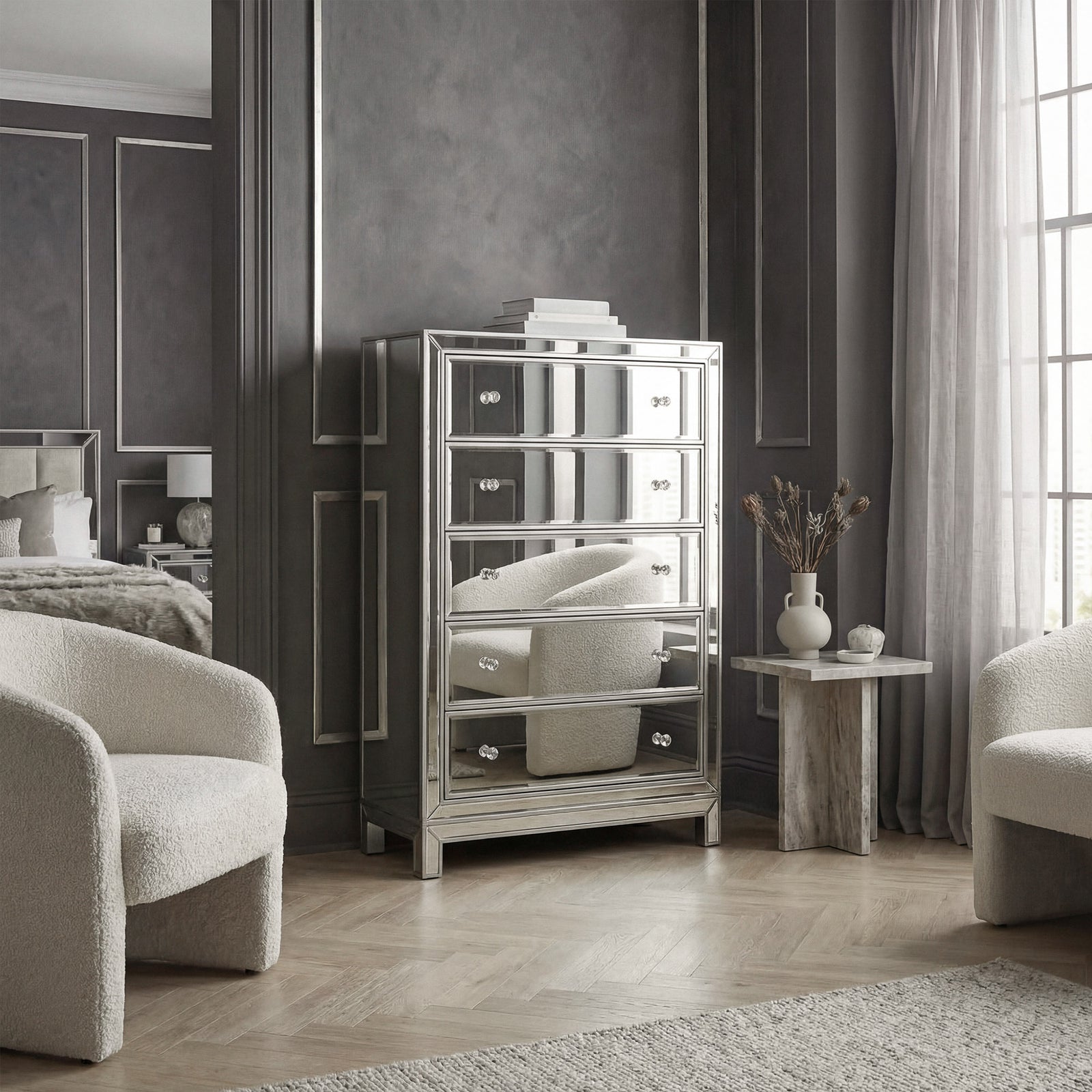 Chest 5 Drawers 34In. W X 16In. D X 48In. H In Antique Silver Paint - View 2 - Joshua Marshal