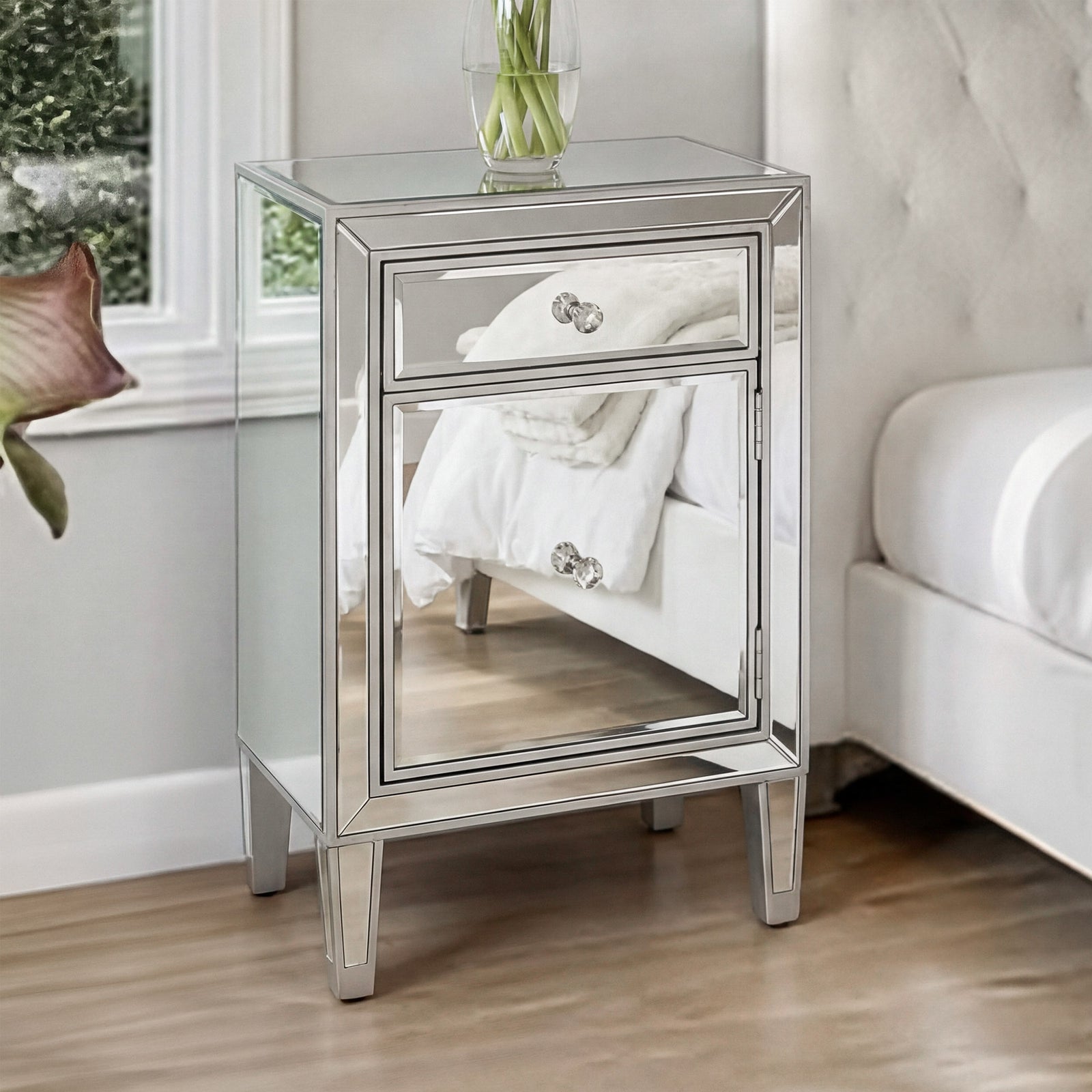 Nighstand 1 Drawer 18In. W X 13In. D X 29In. H In Antique Silver Paint Antique Silver Paint Finish - FURNITURE by Joshua Marshal