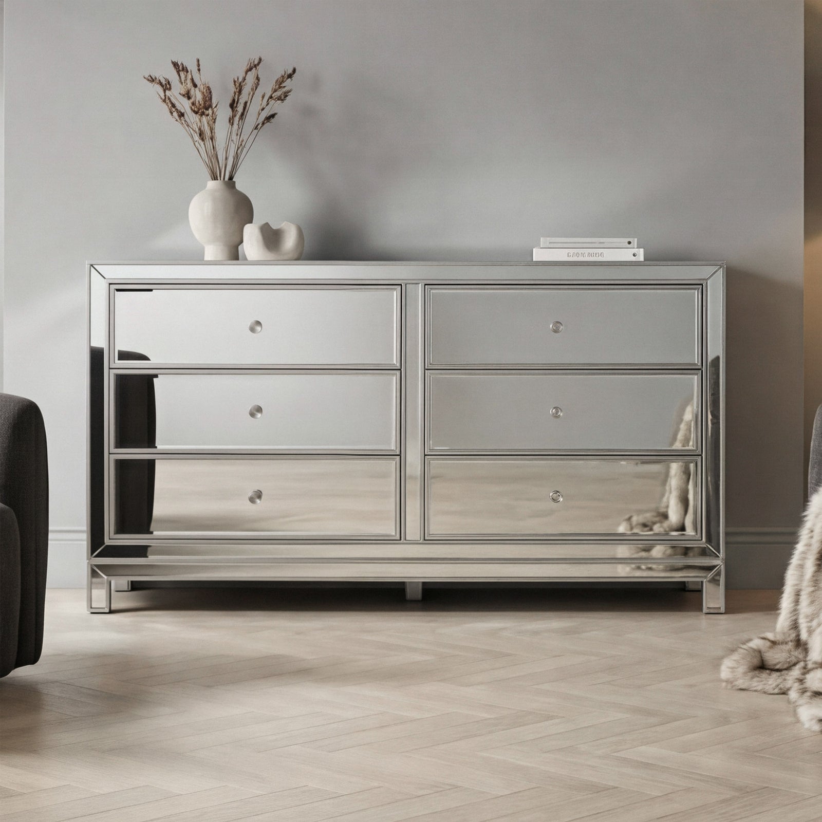 Dresser 6 Drawers 60In. W X 18In. D X 32In. H In Antique Silver Paint Antique Silver Paint Finish - FURNITURE by Joshua Marshal