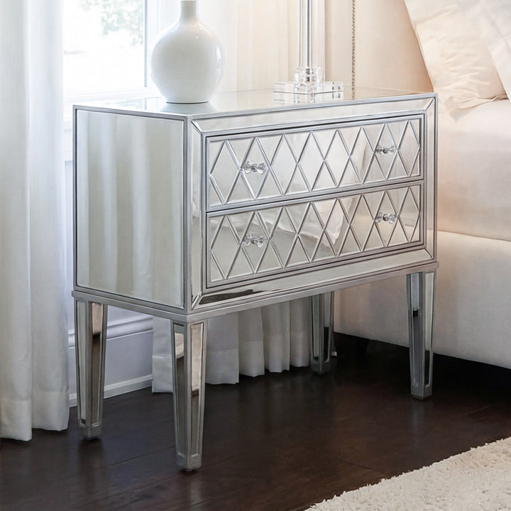 Nightstand 2 Drawers 34In. W X 16In. D X 34In. H In Antique Silver Paint Antique Silver Paint Finish - FURNITURE by Joshua Marshal