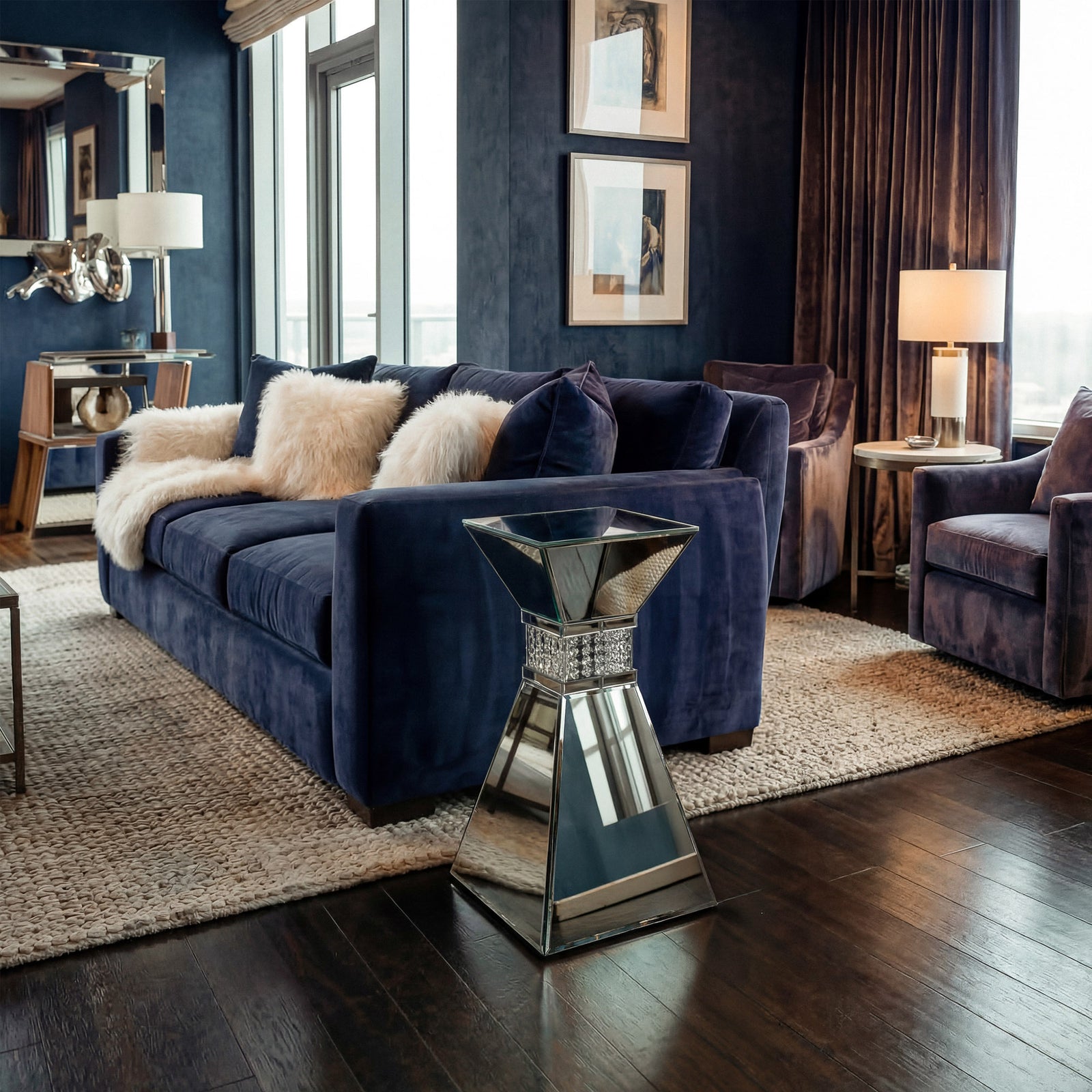 12 Inch Crystal End Table In Clear Mirror Finish - View 2 - Joshua Marshal