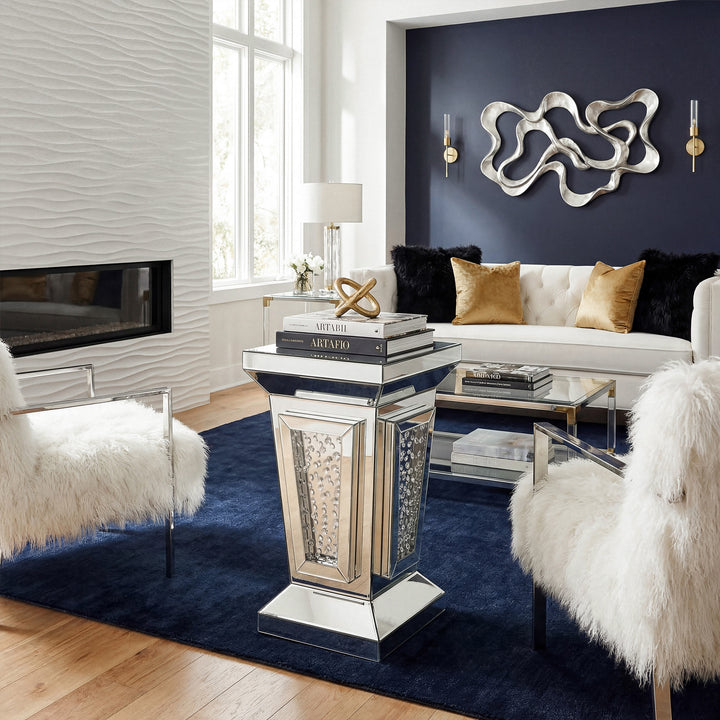 15 Inch Crystal End Table In Clear Mirror Finish - View 2 - Joshua Marshal
