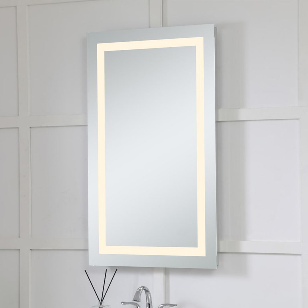 Led Electric Mirror Rectangle W24inH40in Dimmable 3000K Glossy White Finish - DECOR by Joshua Marshal