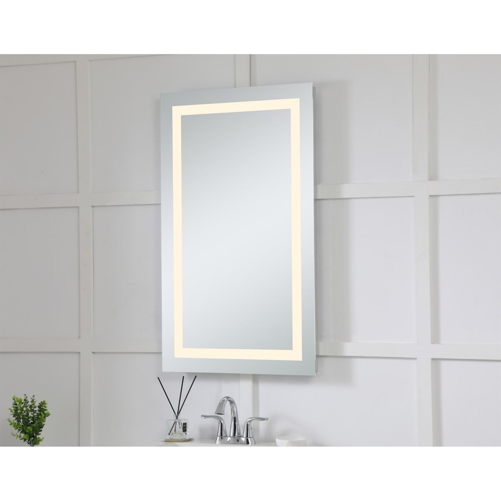 Led Electric Mirror Rectangle W24inH40in Dimmable 3000K - View 2 - Joshua Marshal