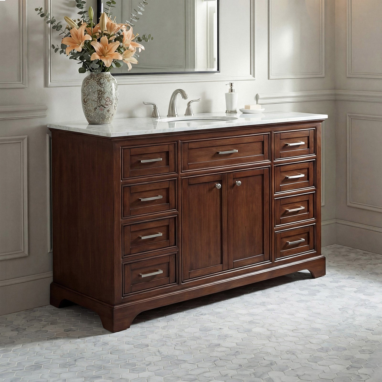 48 In. Single Bathroom Vanity Set In Teak Teak Finish - KITCHEN & BATH by Joshua Marshal