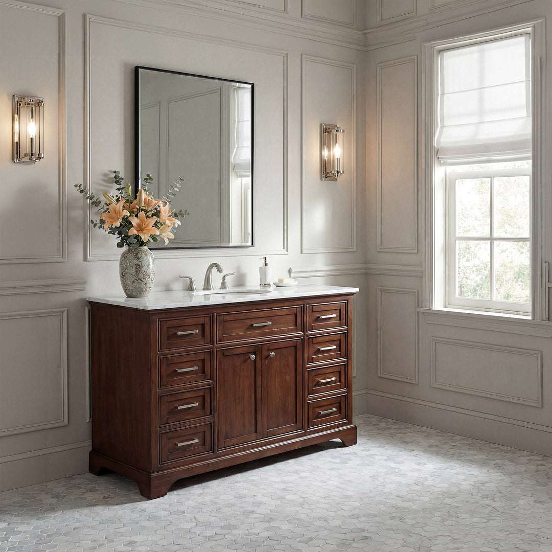 48 In. Single Bathroom Vanity Set In Teak - View 2 - Joshua Marshal