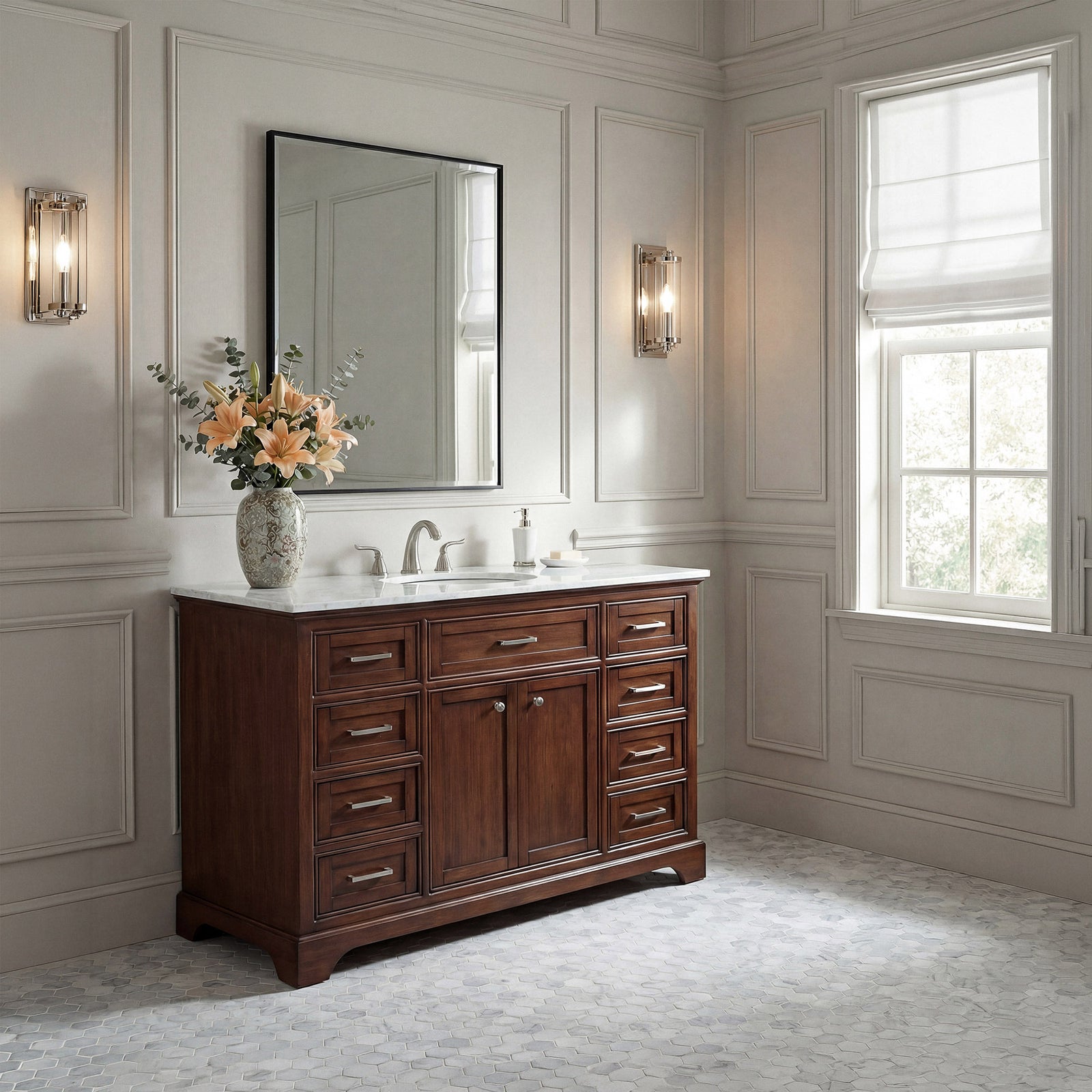 48 In. Single Bathroom Vanity Set In Teak - View 2 - Joshua Marshal
