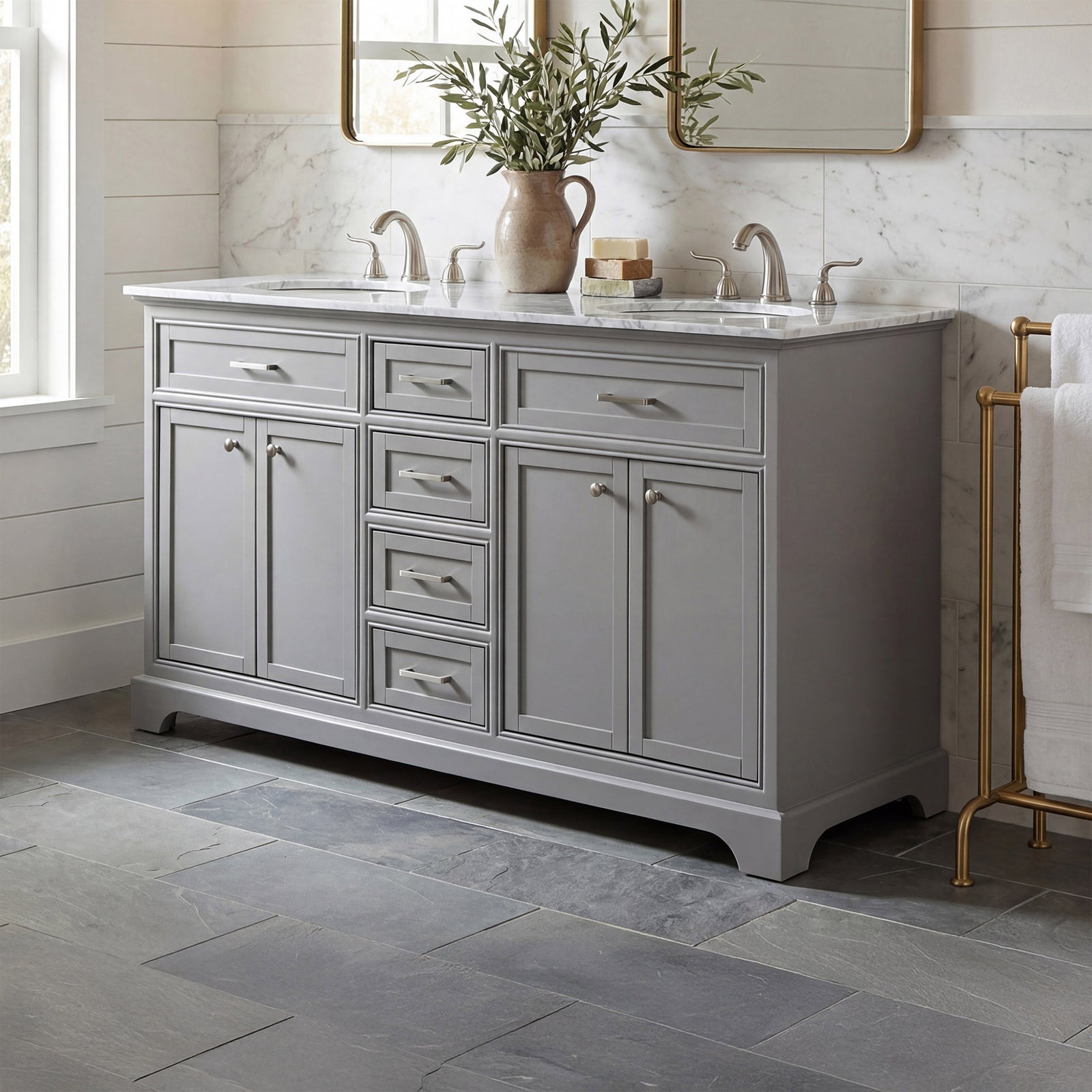 60 In. Double Bathroom Vanity Set In Light Grey Light Grey Finish - KITCHEN & BATH by Joshua Marshal