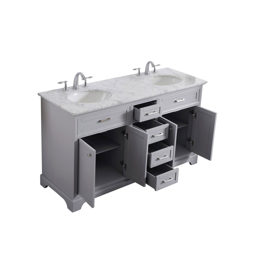60 In. Double Bathroom Vanity Set In Light Grey - View 5 - Joshua Marshal