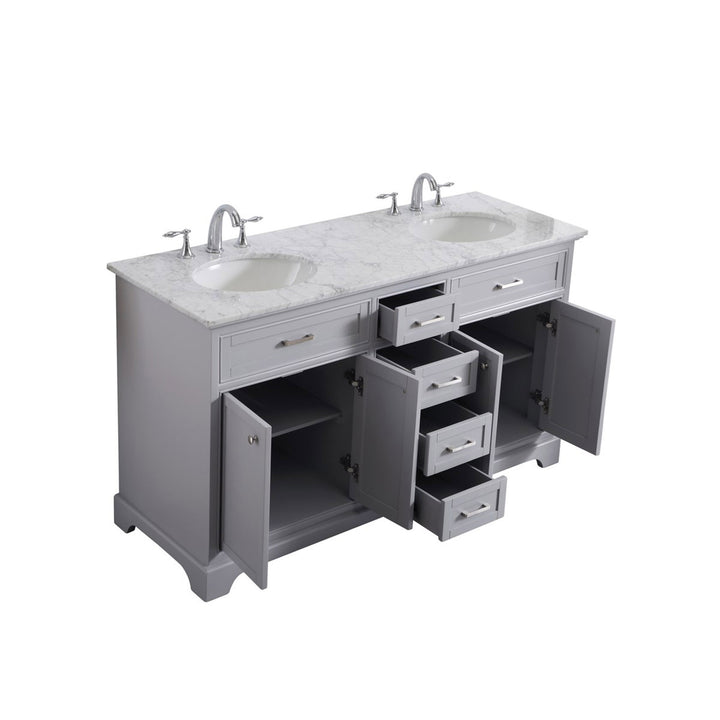 60 In. Double Bathroom Vanity Set In Light Grey - View 5 - Joshua Marshal