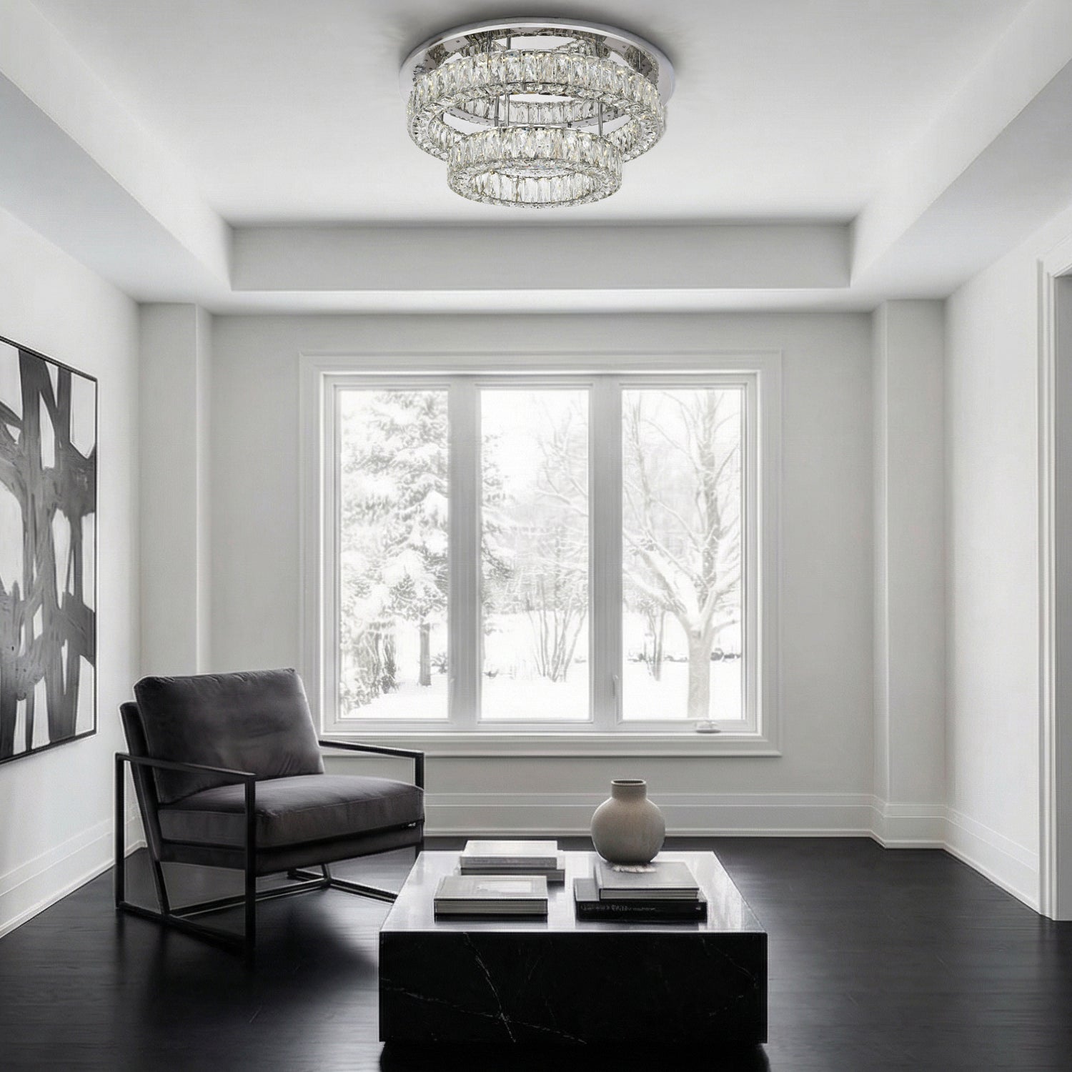 LED light Chrome Flush Mount Clear Royal Cut Crystal JM-586098