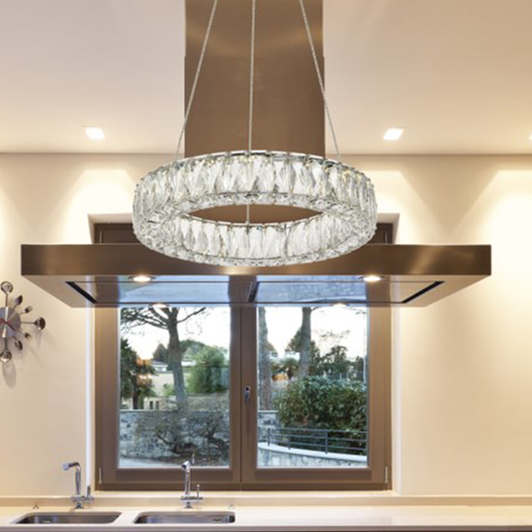 Integrated LED chip light Chrome Pendant Clear Royal Cut Crystal Chrome Finish - LIGHTING by Joshua Marshal