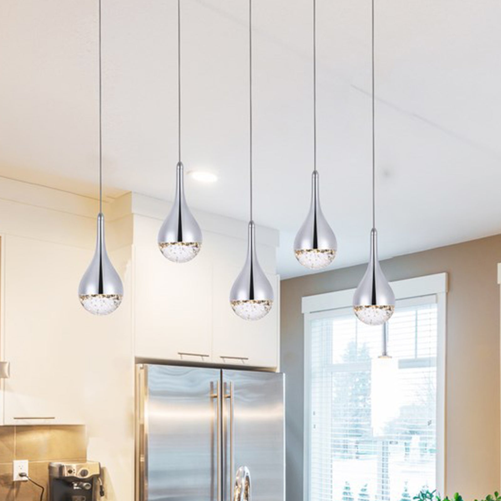 Collection LED 5-light chandelier 34in x 4in x 9in chrome finish Chrome Finish - LIGHTING by Joshua Marshal