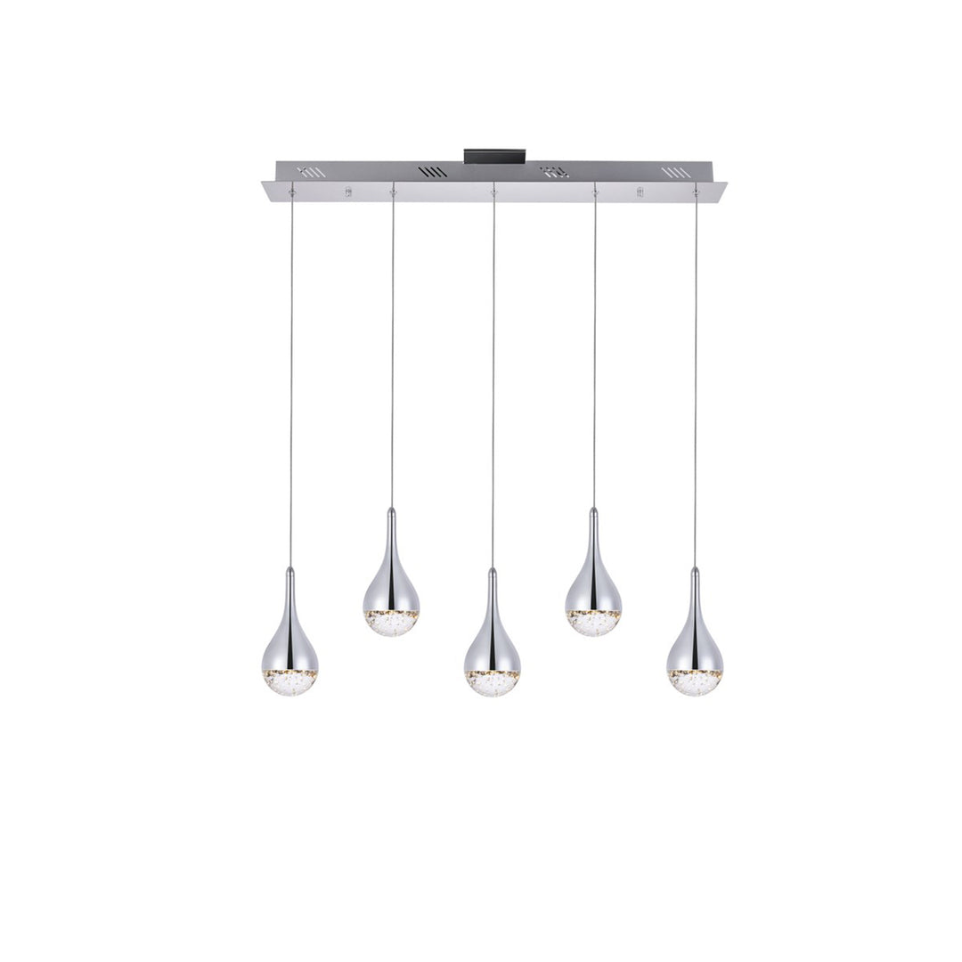 Collection LED 5-light chandelier 34in x 4in x 9in chrome finish - View 3 - Joshua Marshal