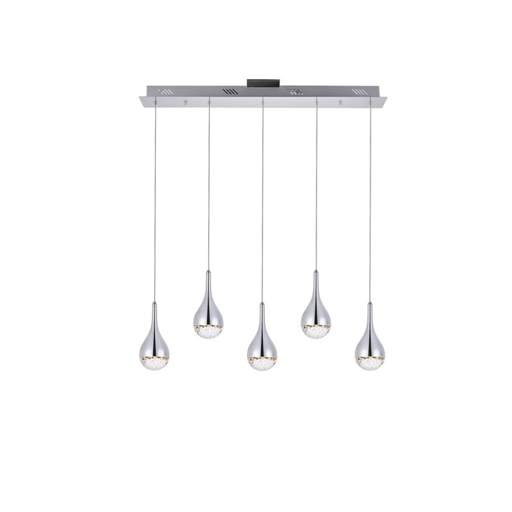 Collection LED 5-light chandelier 34in x 4in x 9in chrome finish - View 3 - Joshua Marshal