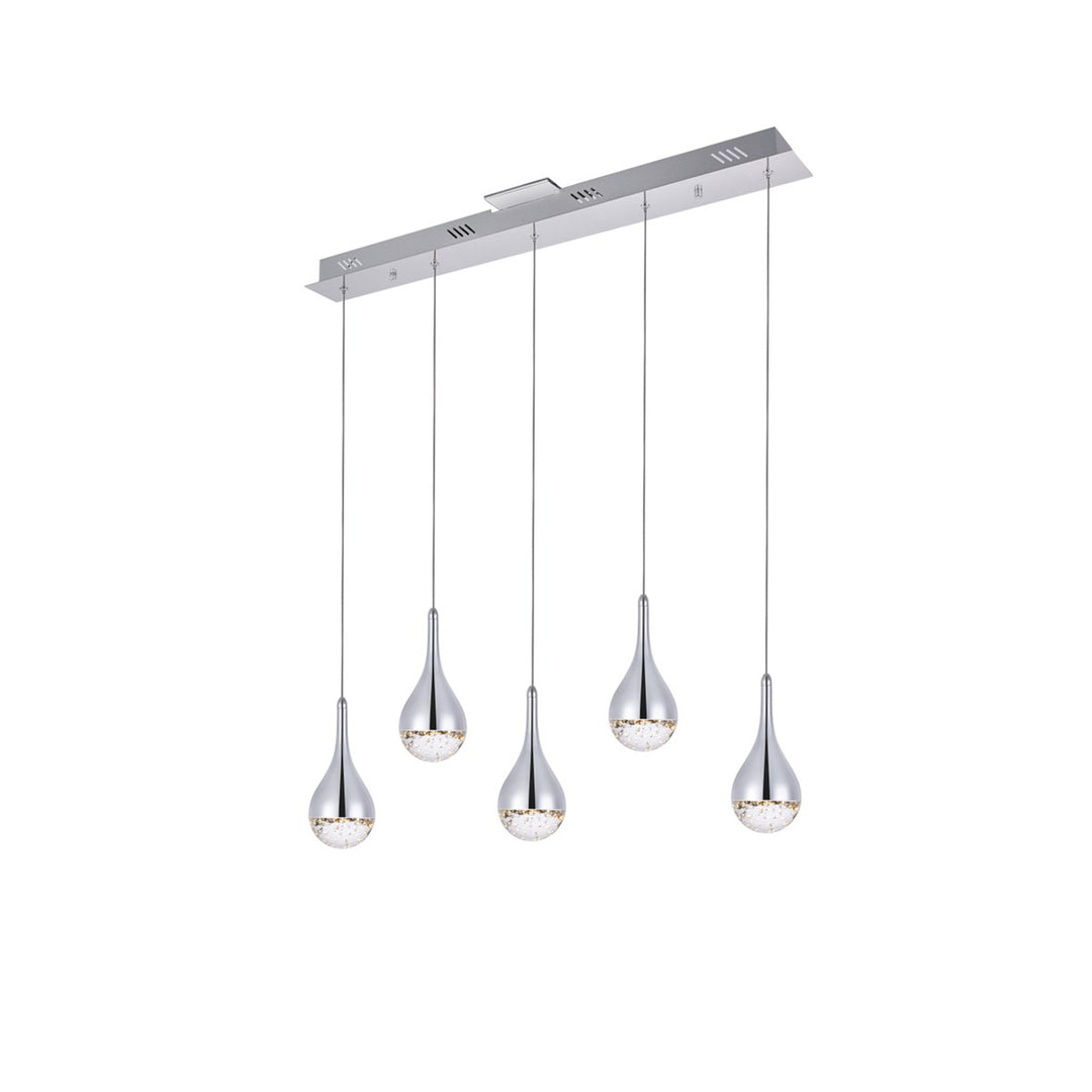 Collection LED 5-light chandelier 34in x 4in x 9in chrome finish - View 4 - Joshua Marshal