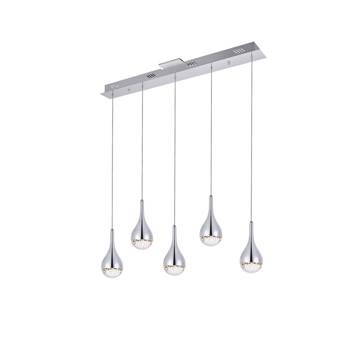 Collection LED 5-light chandelier 34in x 4in x 9in chrome finish - View 4 - Joshua Marshal