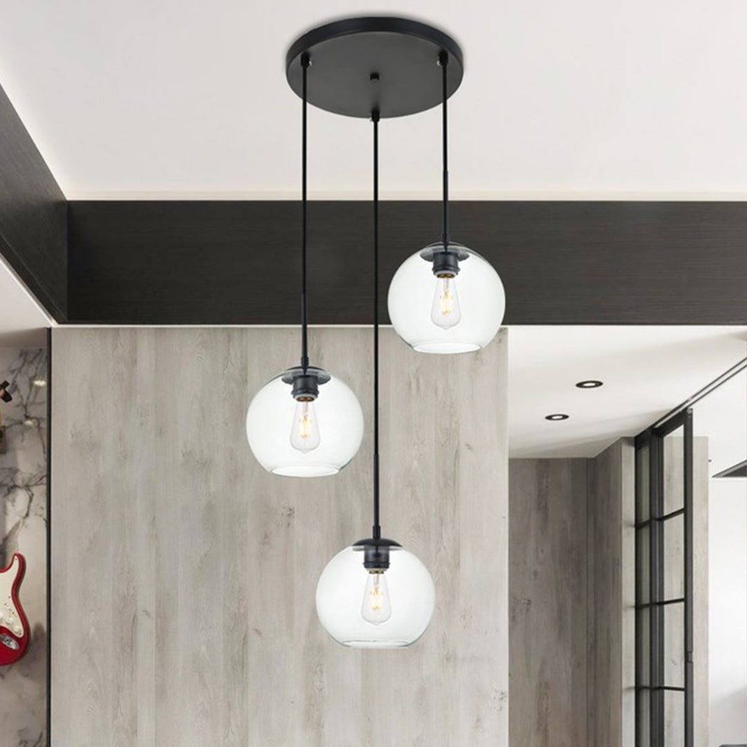 3 Lights Black Pendant With Clear Glass Black & Clear Finish - LIGHTING by Joshua Marshal