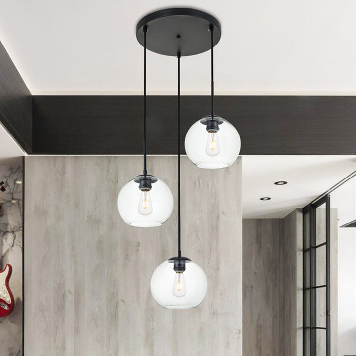 3 Lights Black Pendant With Clear Glass Black & Clear Finish - LIGHTING by Joshua Marshal