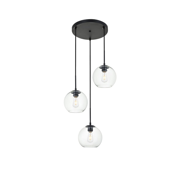 3 Lights Black Pendant With Clear Glass - View 3 - Joshua Marshal