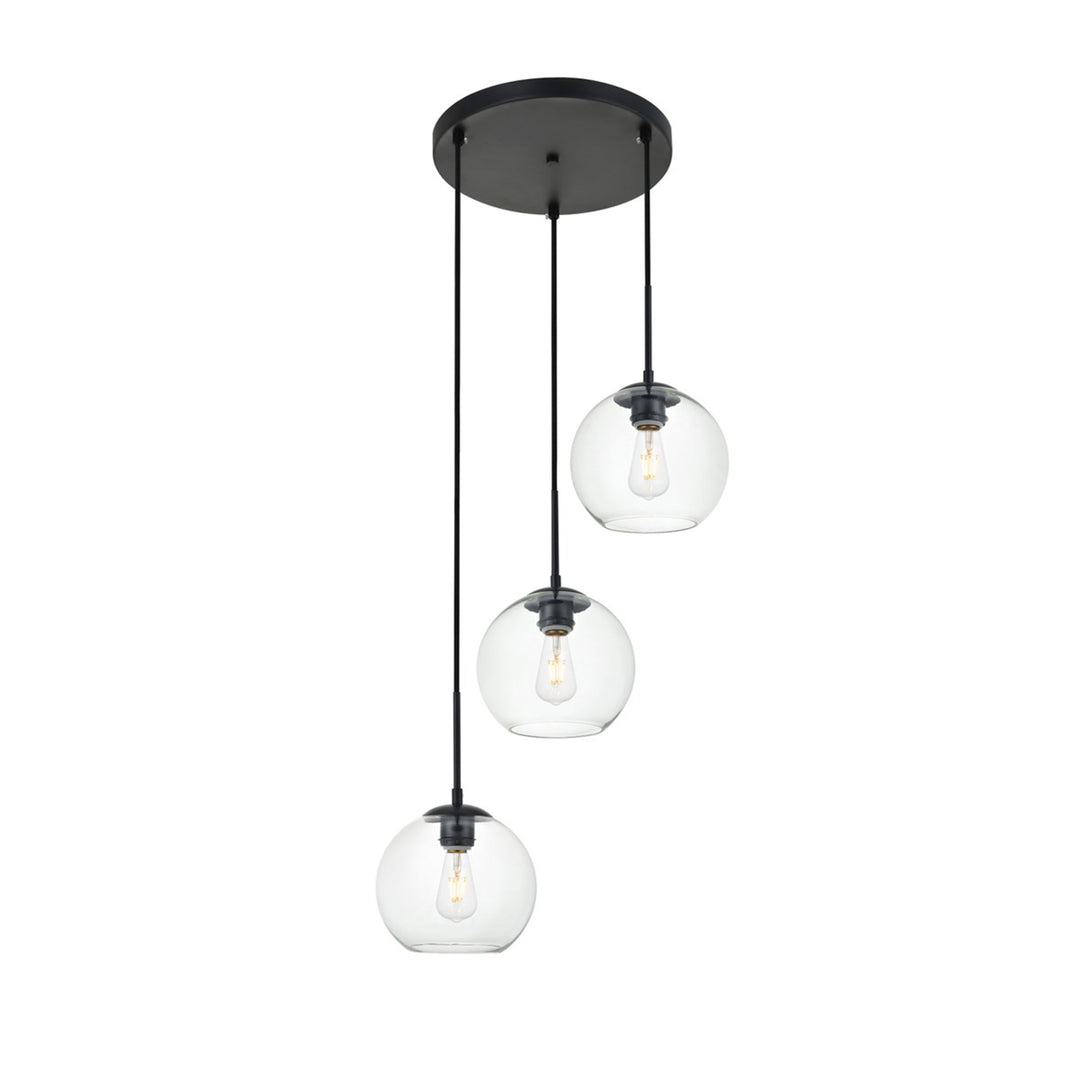 3 Lights Black Pendant With Clear Glass - View 4 - Joshua Marshal