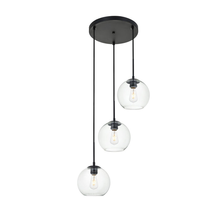 3 Lights Black Pendant With Clear Glass - View 4 - Joshua Marshal
