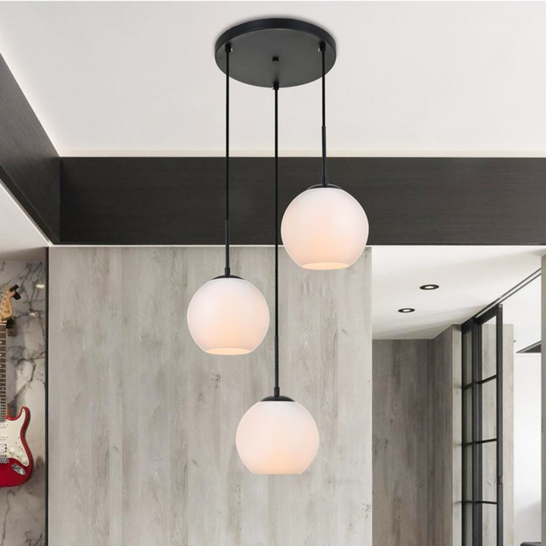 3 Lights Black Pendant With Frosted White Glass Black & Frosted White Finish - LIGHTING by Joshua Marshal