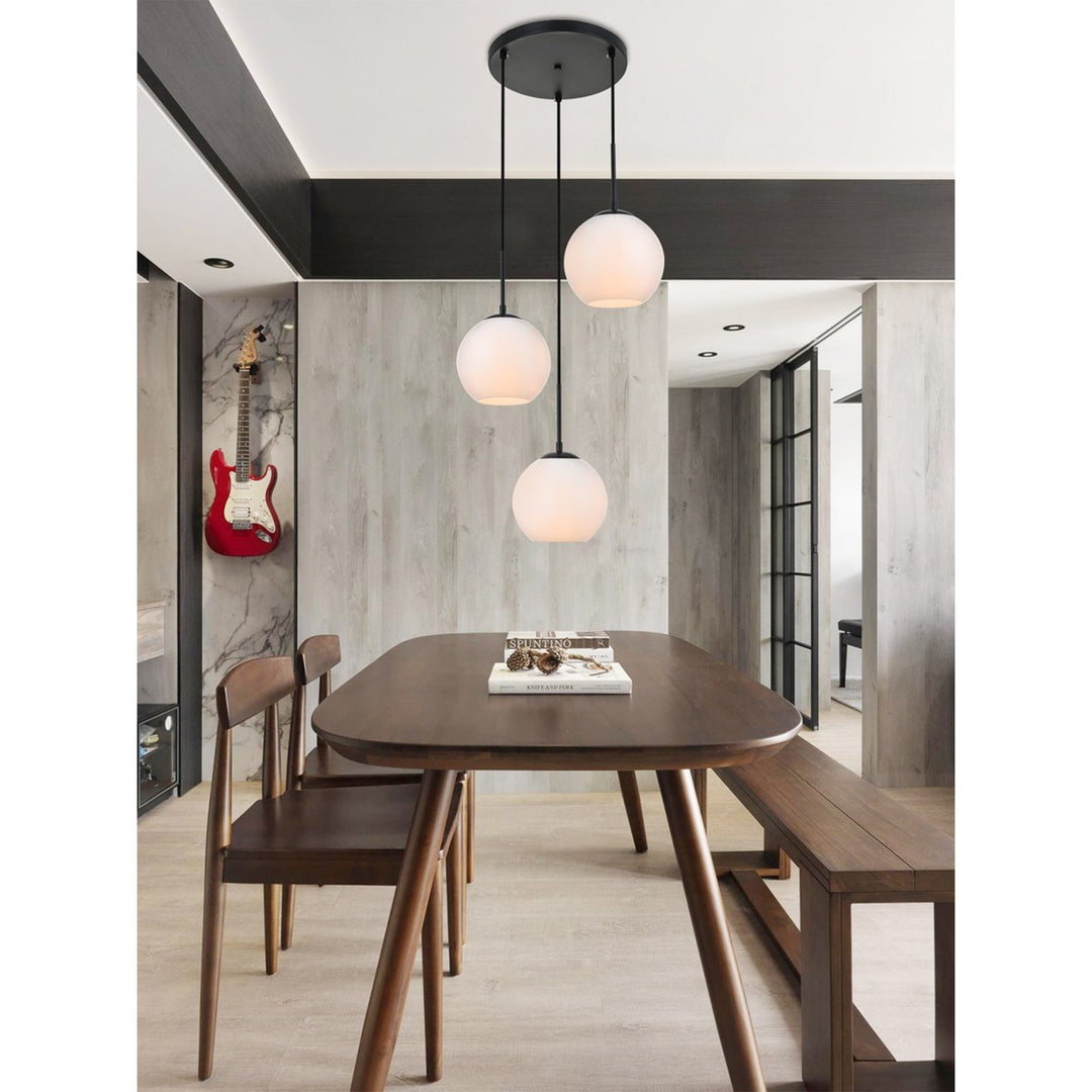 3 Lights Black Pendant With Frosted White Glass - View 2 - Joshua Marshal