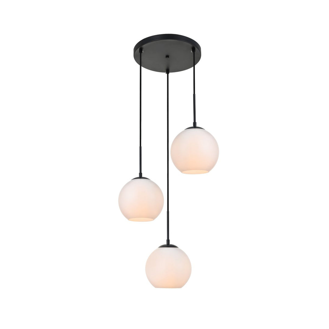 3 Lights Black Pendant With Frosted White Glass - View 3 - Joshua Marshal