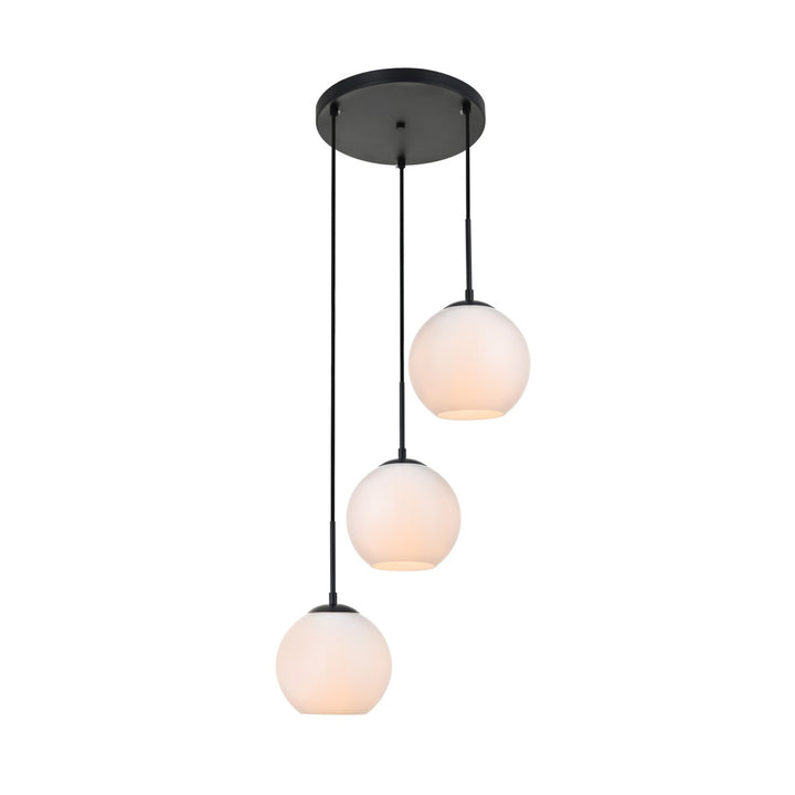 3 Lights Black Pendant With Frosted White Glass - View 4 - Joshua Marshal