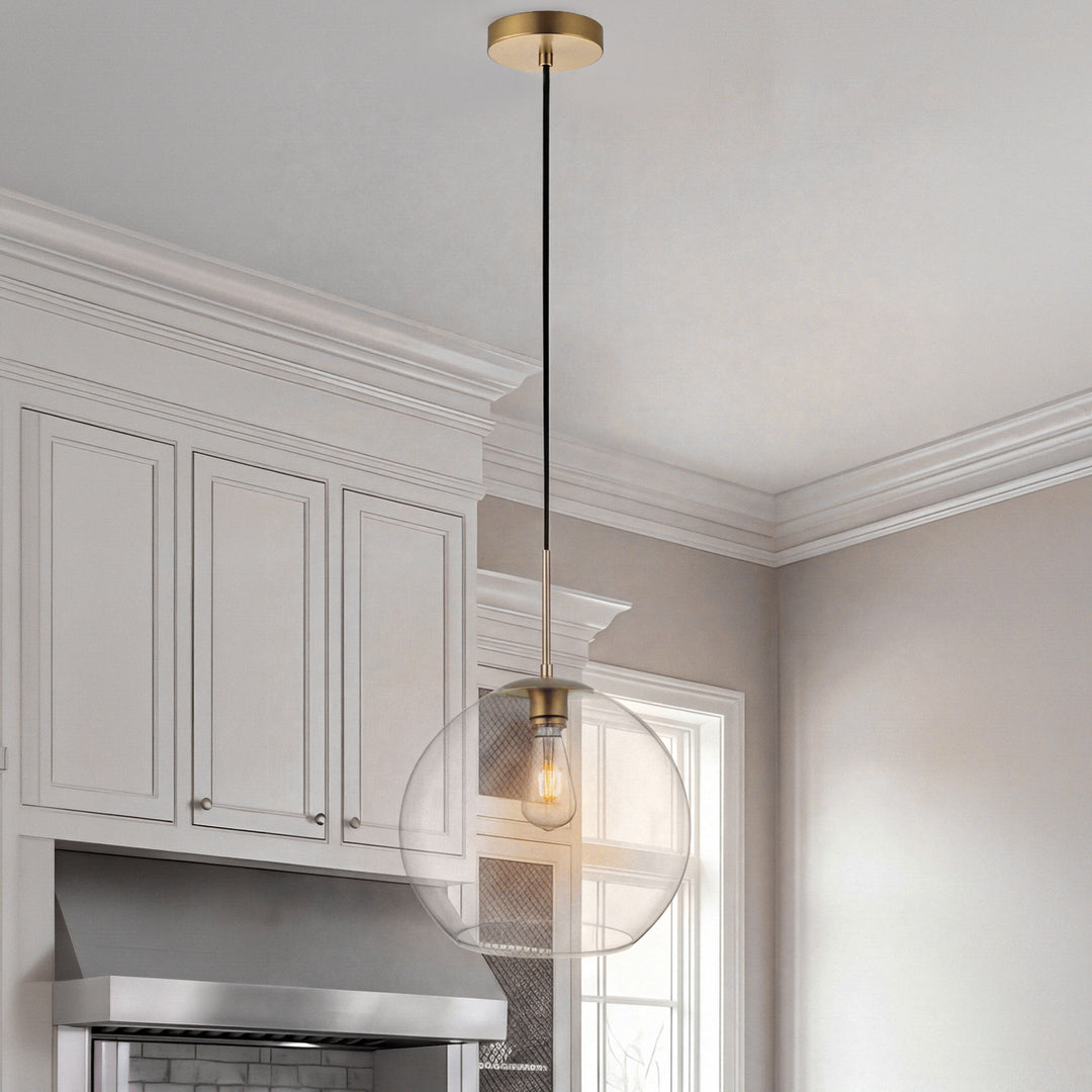 1 Light Brass Pendant With Clear Glass Brass & Clear Finish - LIGHTING by Joshua Marshal