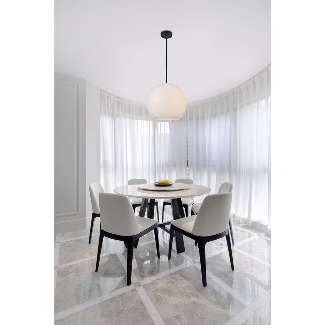 1 Light Black Pendant With Frosted White Glass - View 2 - Joshua Marshal
