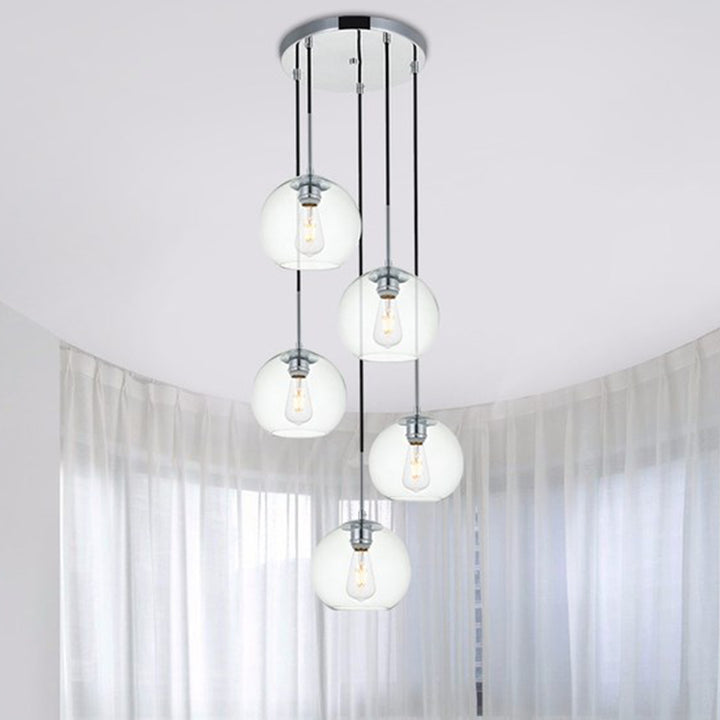 5 Lights Chrome Pendant With Clear Glass Chrome & Clear Finish - LIGHTING by Joshua Marshal