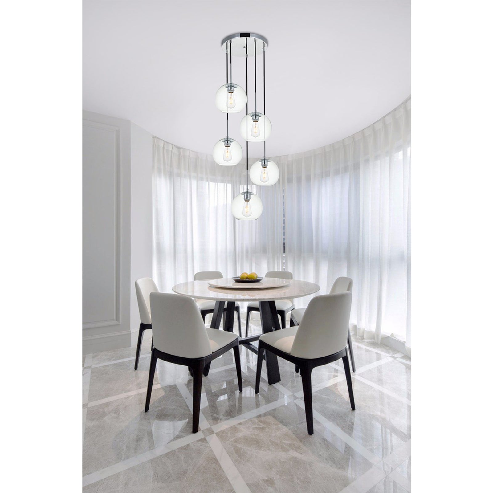 5 Lights Chrome Pendant With Clear Glass - View 2 - Joshua Marshal