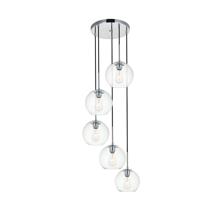 5 Lights Chrome Pendant With Clear Glass - View 3 - Joshua Marshal