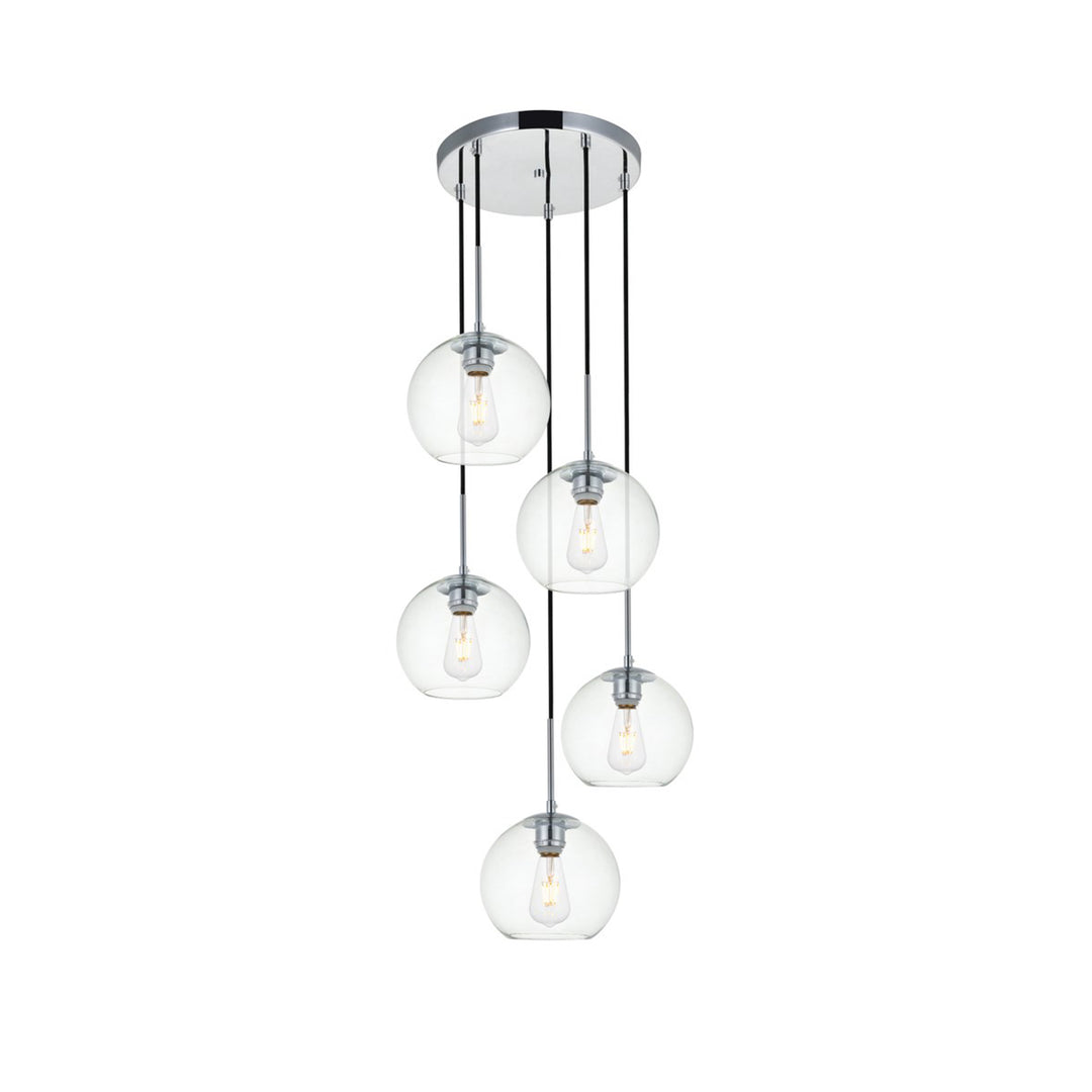 5 Lights Chrome Pendant With Clear Glass - View 4 - Joshua Marshal