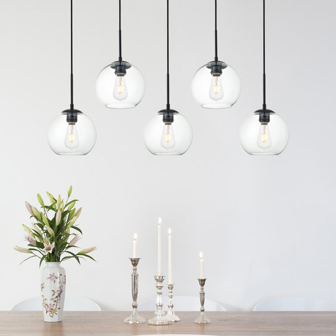 5 Lights Black Pendant With Clear Glass Black & Clear Finish - LIGHTING by Joshua Marshal