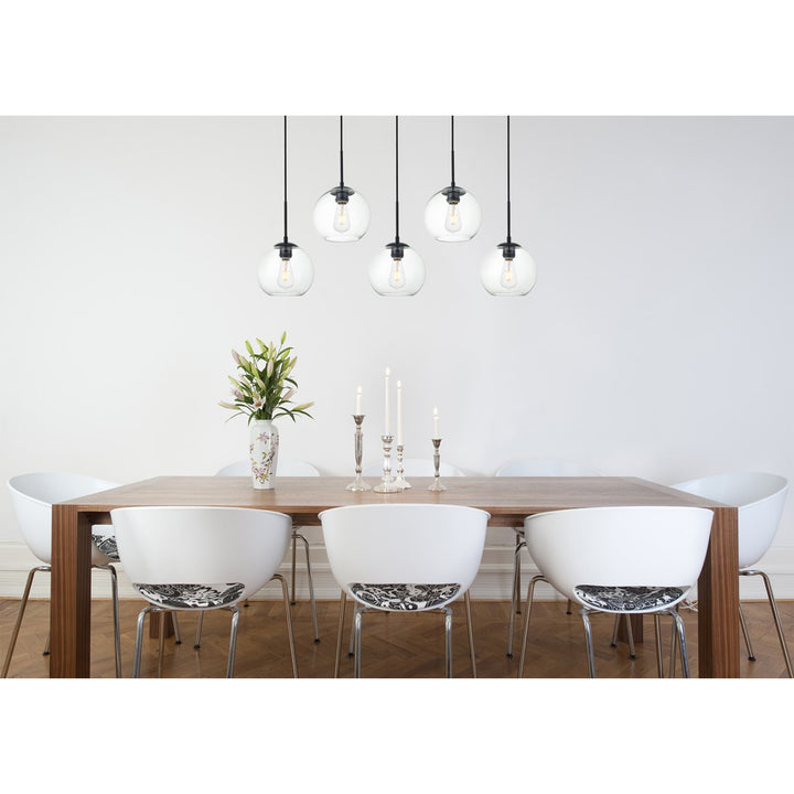 5 Lights Black Pendant With Clear Glass - View 2 - Joshua Marshal