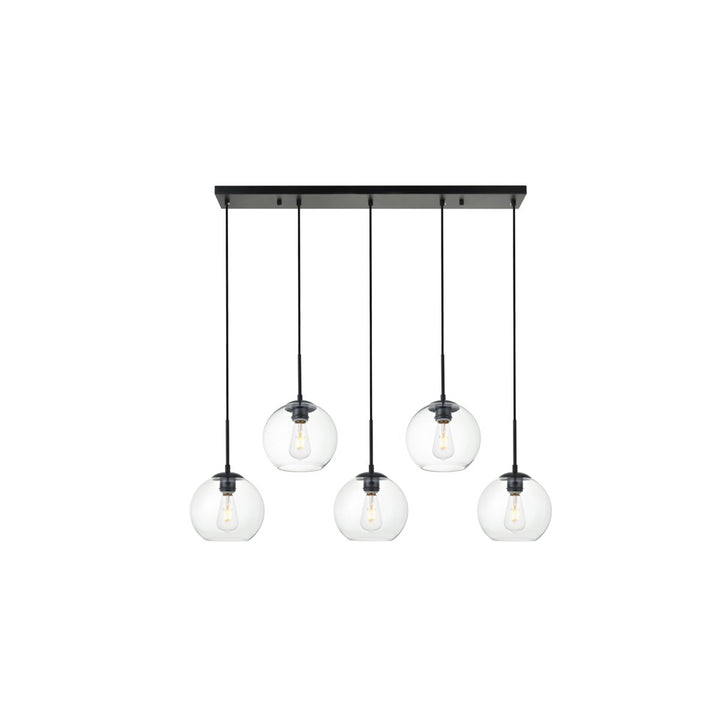 5 Lights Black Pendant With Clear Glass - View 3 - Joshua Marshal