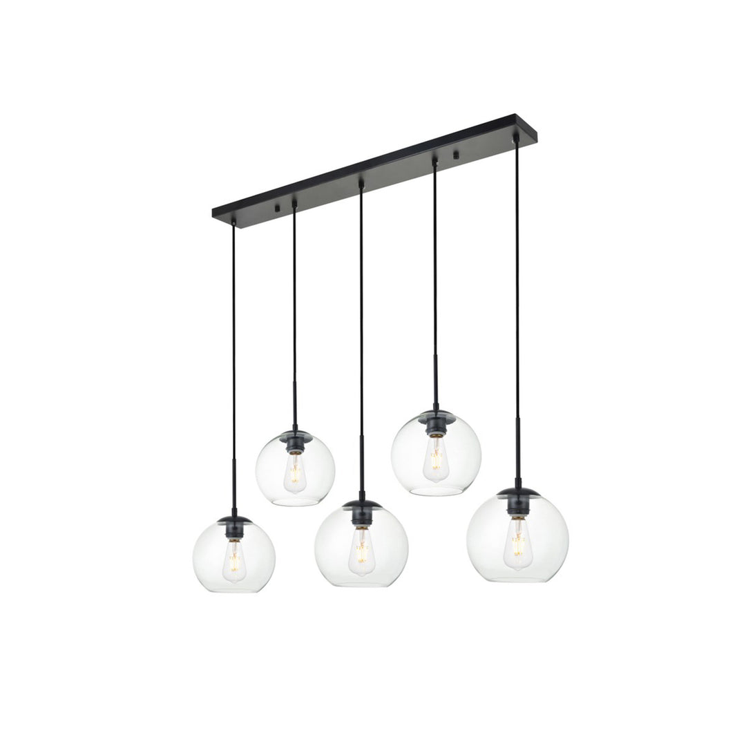 5 Lights Black Pendant With Clear Glass - View 4 - Joshua Marshal