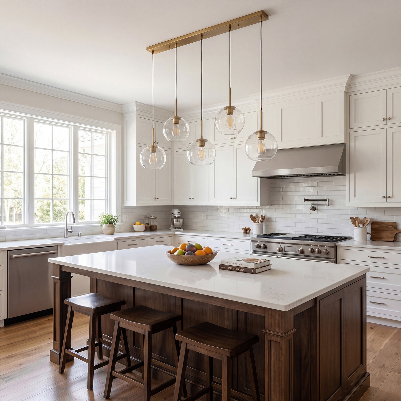 5 Lights Brass Pendant With Clear Glass - View 2 - Joshua Marshal