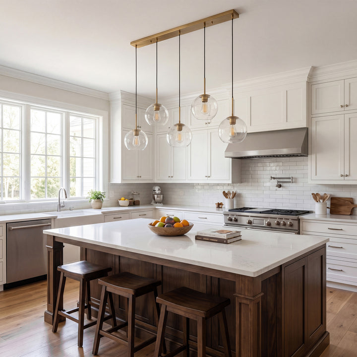 5 Lights Brass Pendant With Clear Glass - View 2 - Joshua Marshal