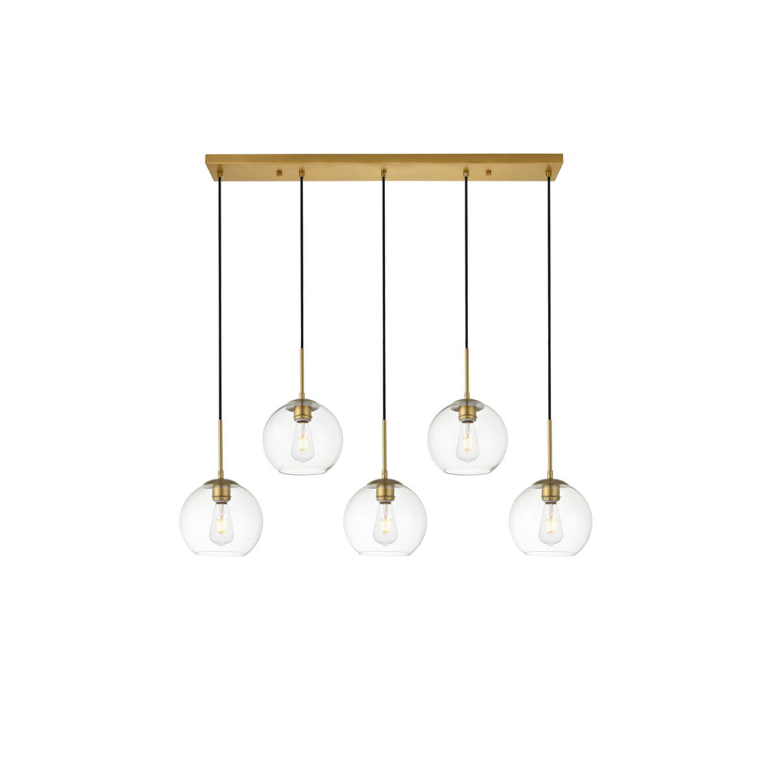 5 Lights Brass Pendant With Clear Glass - View 3 - Joshua Marshal