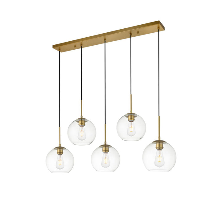 5 Lights Brass Pendant With Clear Glass - View 4 - Joshua Marshal