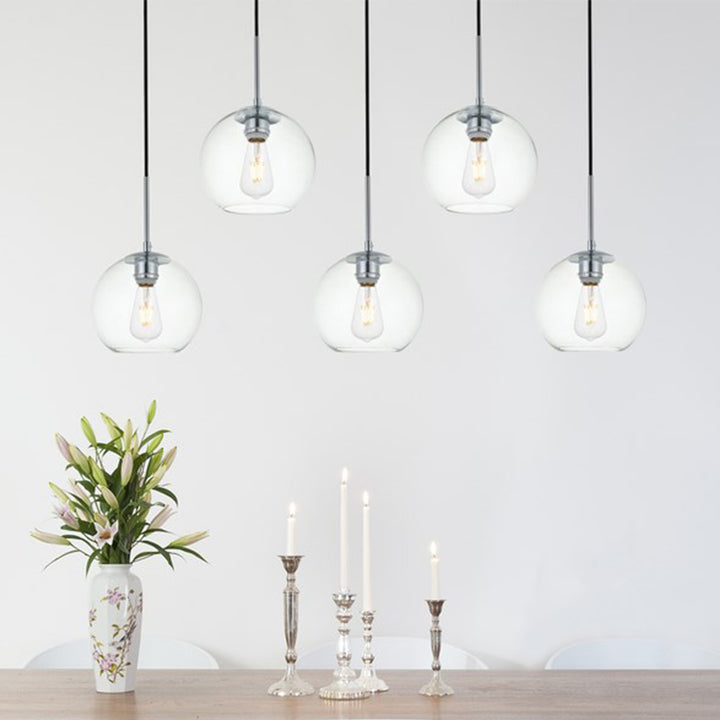 5 Lights Chrome Pendant With Clear Glass Chrome & Clear Finish - LIGHTING by Joshua Marshal