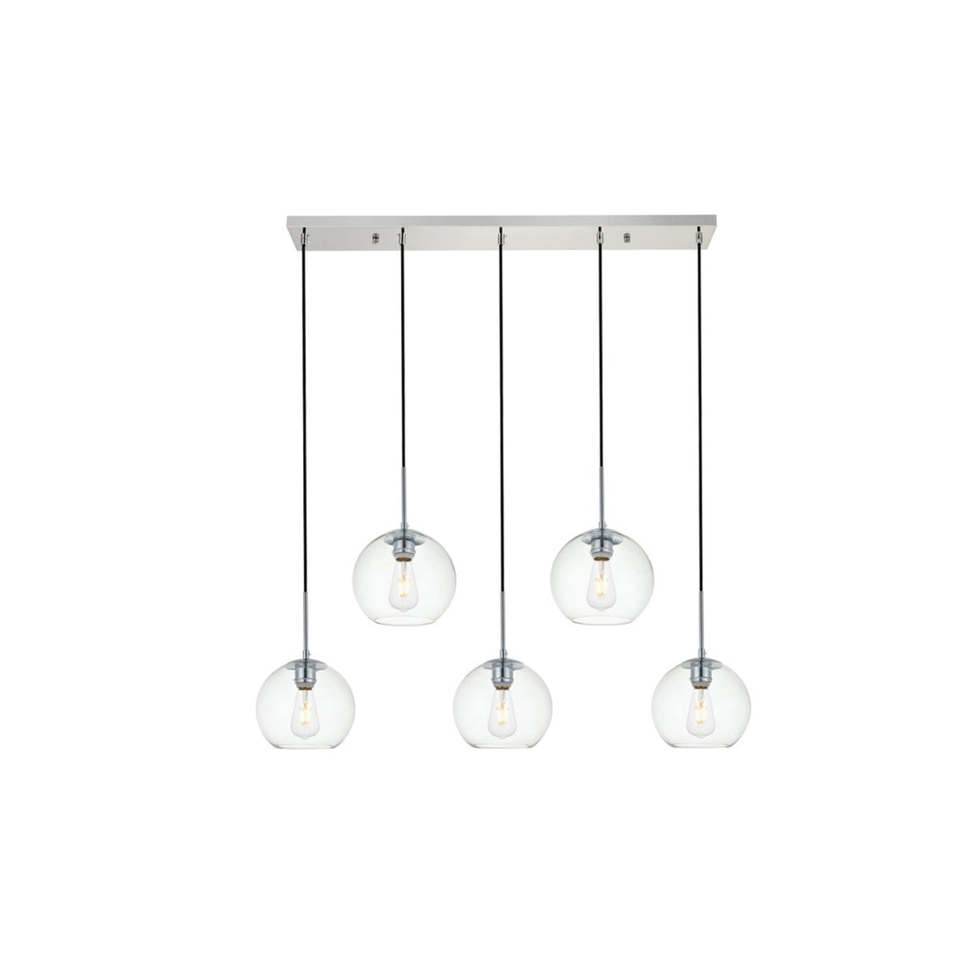 5 Lights Chrome Pendant With Clear Glass - View 3 - Joshua Marshal