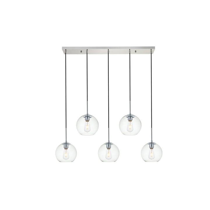 5 Lights Chrome Pendant With Clear Glass - View 3 - Joshua Marshal