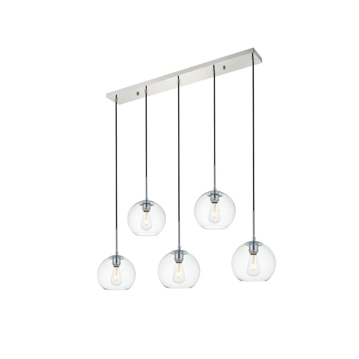 5 Lights Chrome Pendant With Clear Glass - View 4 - Joshua Marshal